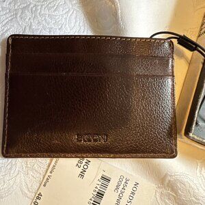 Boconi Men's Slim RFID Card Wallet Genuine Leather Brown NEW in Box